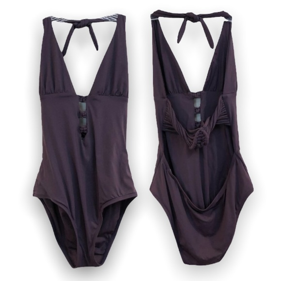 l*space Other - LSpace Purple Halter Tie Plunging V Neck Crochet Back One Piece Swimsuit 8
